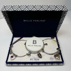 Bella Perlina #1 MOM 3 Piece Silver Tone Bangle Bracelet Set New